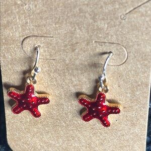 Hand Crafted Red and Gold Starfish Earrings